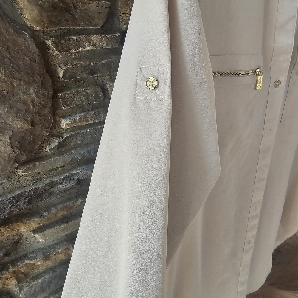 Calvin Klein Women's Beige Blouse with Gold Accents - Picture 5 of 8